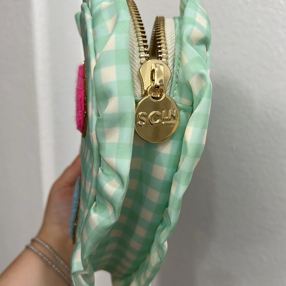 NEW Stoney Clover Green Gingham Heart Pouch with Heart Patches